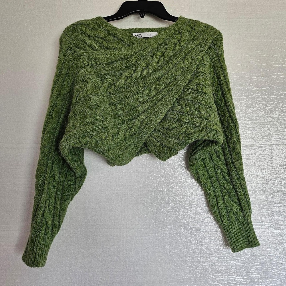 Zara Green cable knit shrug sweater, M